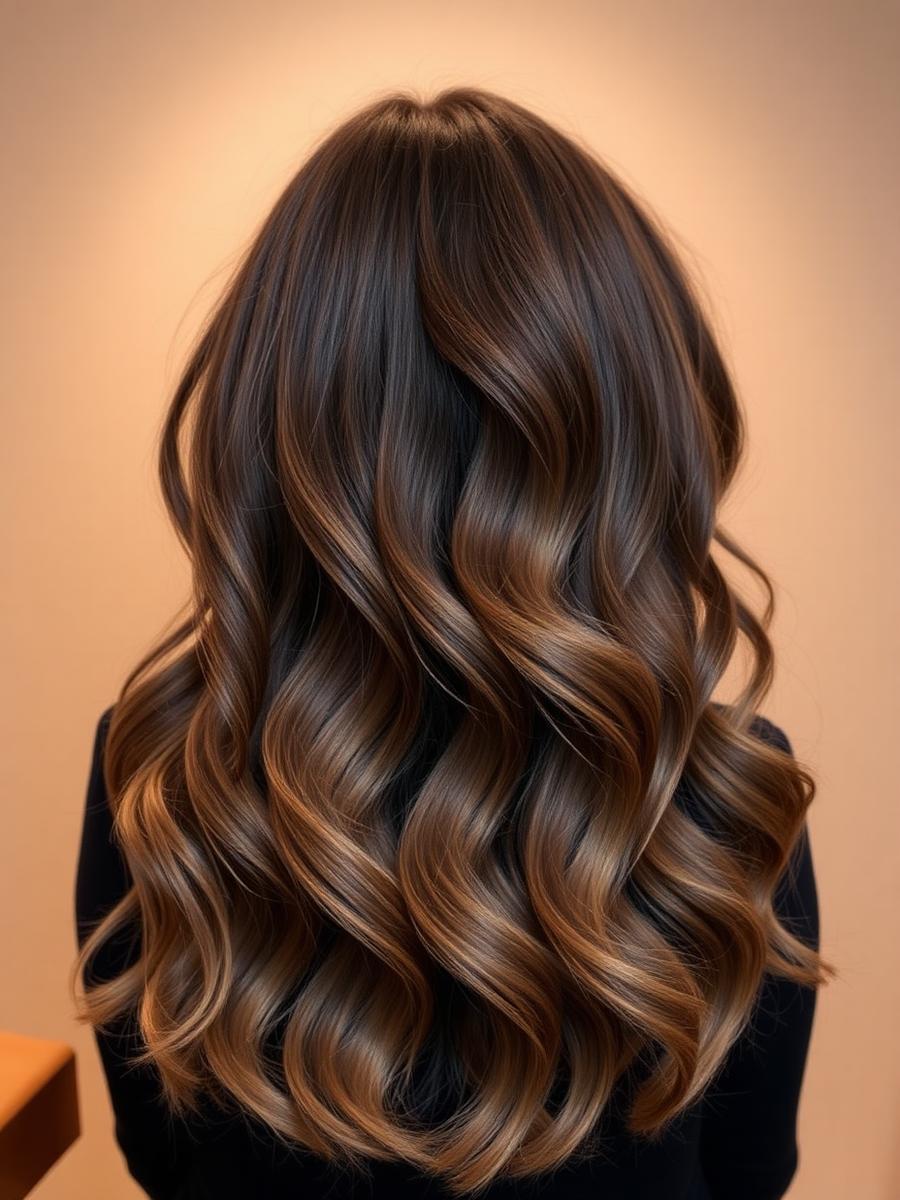 Koloryzacja balayage — długie fale